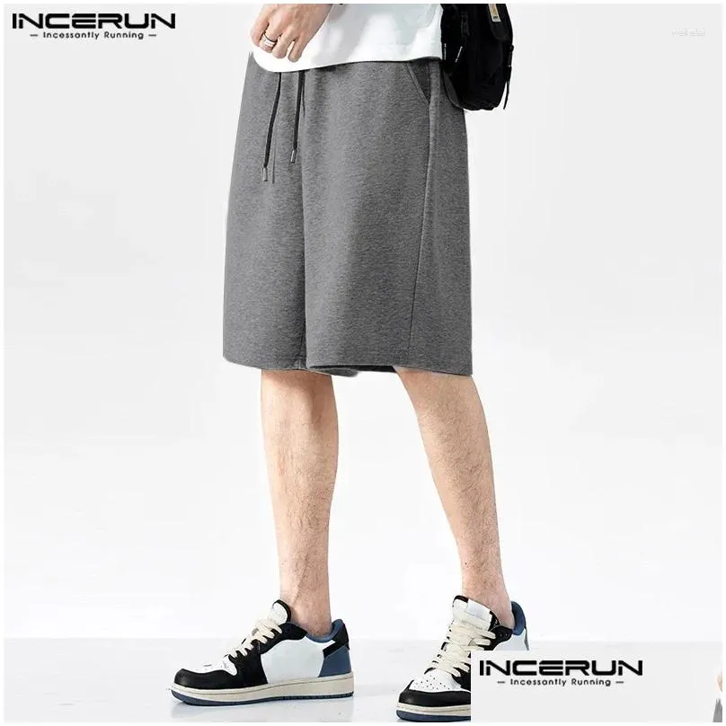 Men`s Shorts INCERUN 2024 American Style Men Casual Elastic Waist Design Fashionable Straight Tube Solid All-match S-5XL