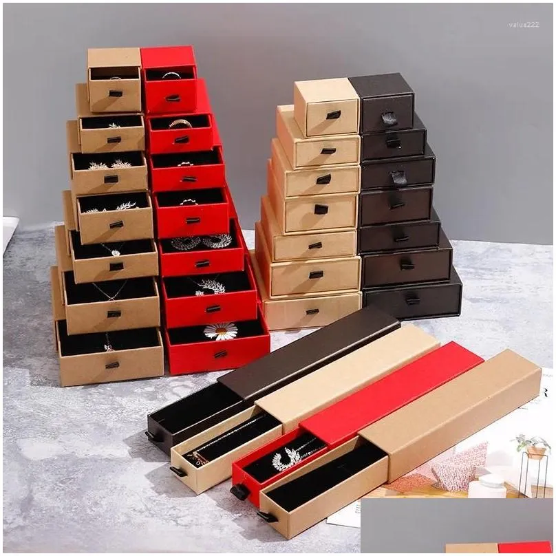 Jewelry Pouches 10Pcs Cardboard Set Packaging Boxes For Ring Necklace Bracelet Pendant Red Black Coffee Jewellry Package Case