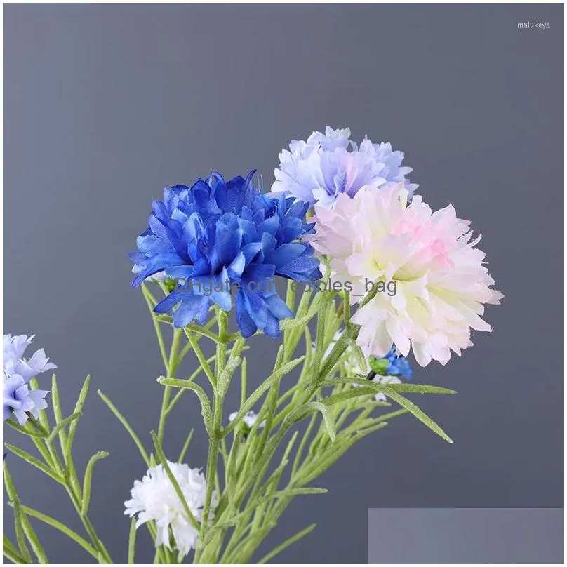 decorative flowers artificial 3-head cornflower wedding scene flower art home decoration wind wheel chrysanthemum