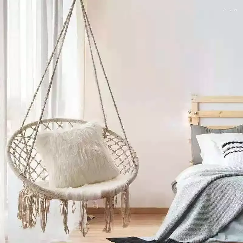 Camp Furniture Nordic Hanging Basket Ins Chair Swing Hammock Cotton Rope Woven Tassel Indoor Outdoor Child Adult