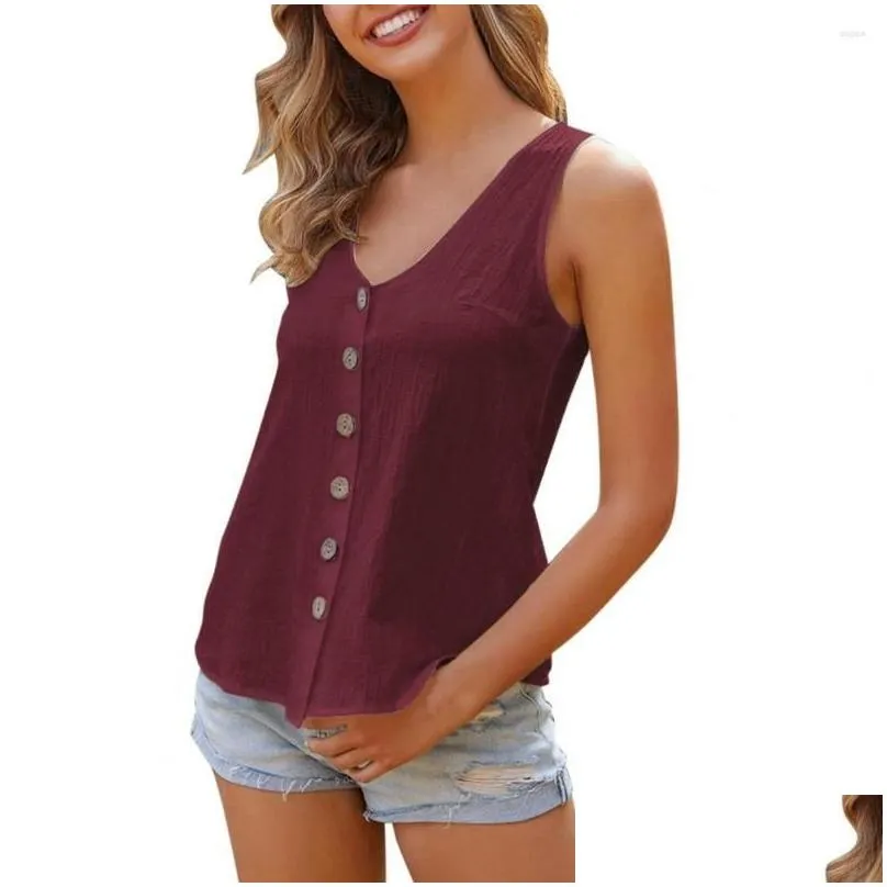 Women`s Blouses Women Shirt Summer-ready V-neck Sleeveless Breathable Sweat-absorbing Female Top For Casual Comfort Tee