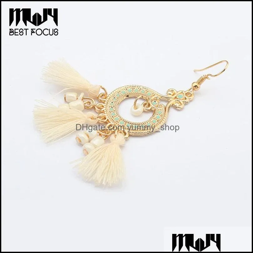 Dangle & Chandelier Stylish Romantic Ethnic Earrings For Women Gold-Plated Tassel Drop Earring Jewelry Bohemia Stud 12 Pair/Lot Deliv Dhwj4