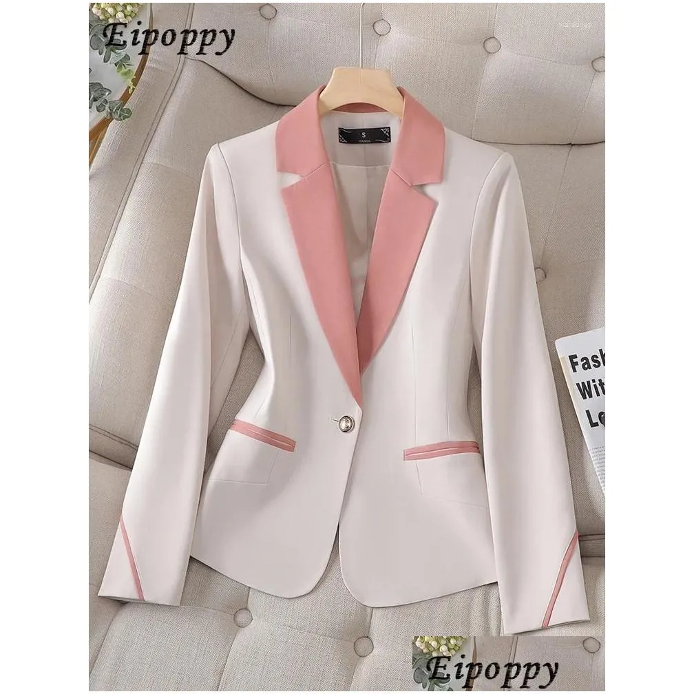 Women`s Suits Long Sleeve Office Ladies Formal Blazer Women Beige Blue Brown Female Business Work Wear Slim Jacket For Autumn Winter