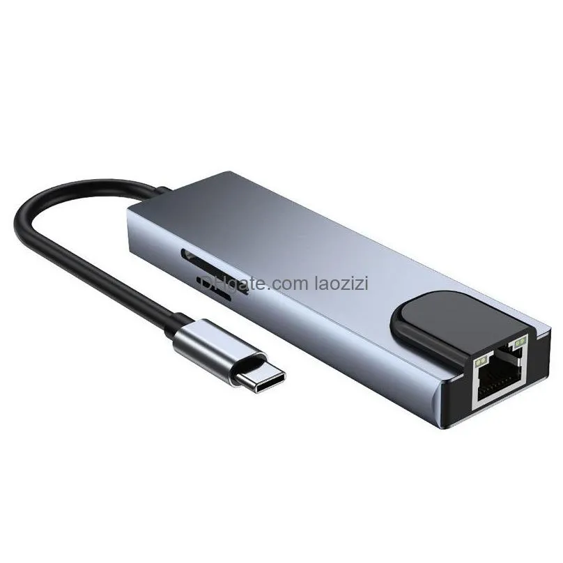 6 in 1 usb c hub type-c to hdmi 4k rj45 100m sd/tf pd charging aluminum alloy usb type-c adapter for peak performance