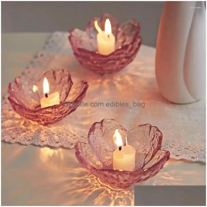 candle holders creative pink flower holder modern glass candlestick crafts home decoration wedding table decor crystal container