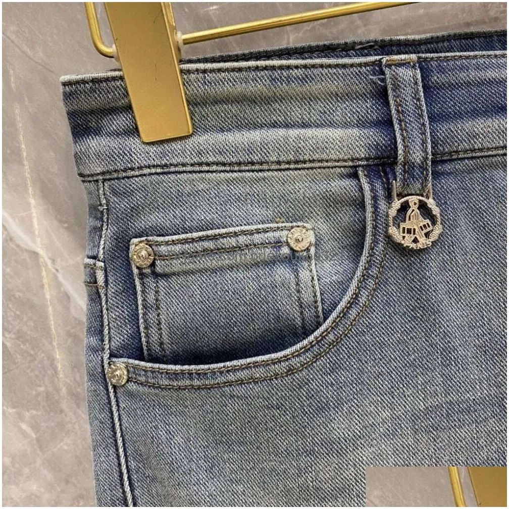 Women`S Jeans High Quality Mens Designer Pants Men Slim Small Straight Cotton Casual Denim Trousers Fashiona Triangle Logo Letter Gra Dhsdb
