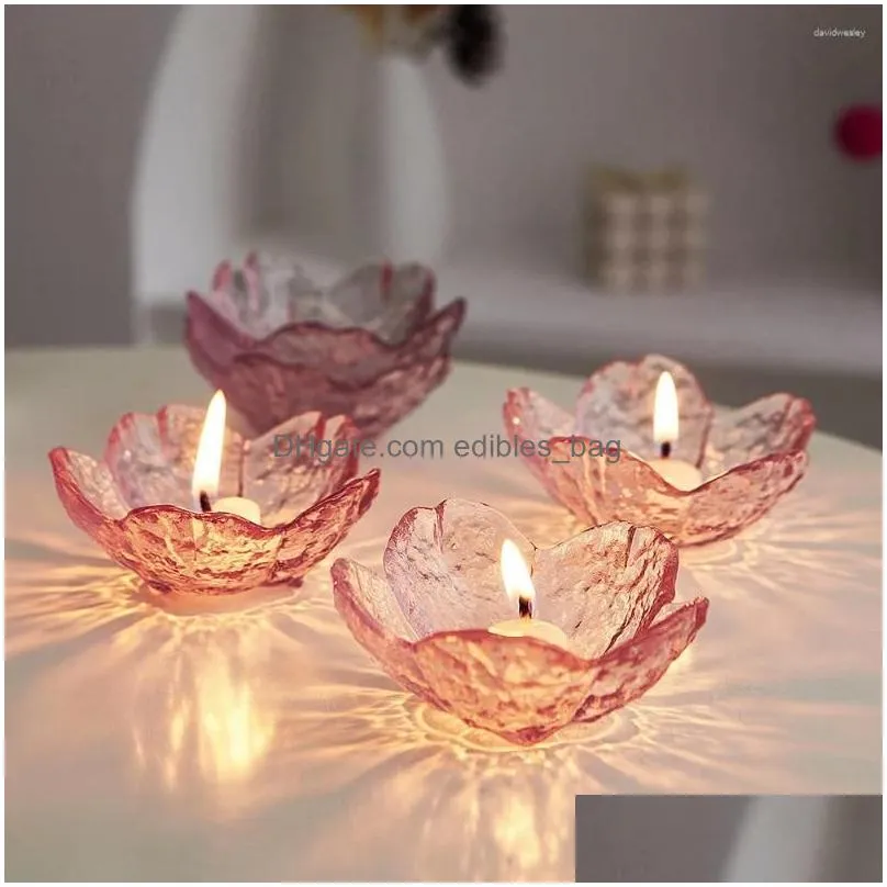 candle holders creative pink flower holder modern glass candlestick crafts home decoration wedding table decor crystal container