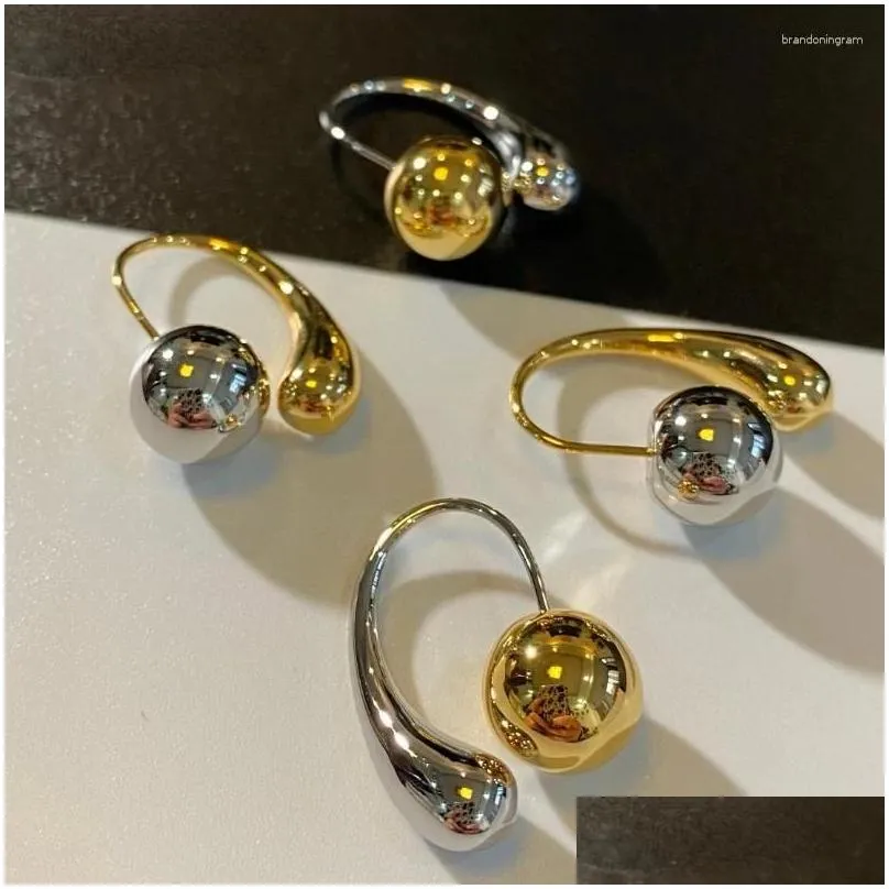Hoop Earrings Fashion Jewelry Metallic Two Color Round Bead Teardrop For Women Girl Gift Pretty Ear Accessories
