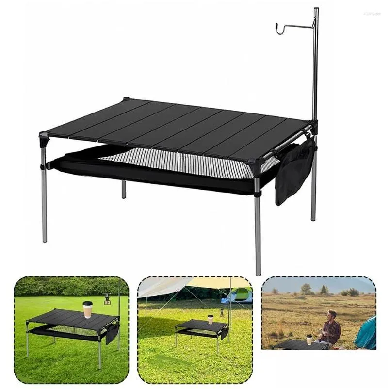 Camp Furniture Camping Aluminum Alloy Table Portable Grill Ultralight Folding Compact Beach With Light Pole For Picnic BBQ RV