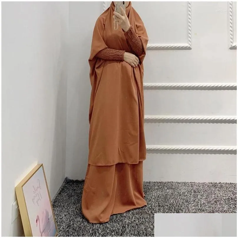 Ethnic Clothing Ramadan Eid Gowns Two Piece Muslim Women Set Prayer Garment Nikab Abaya Dress Long Khimar Hijab Robe Kaftan Niqab