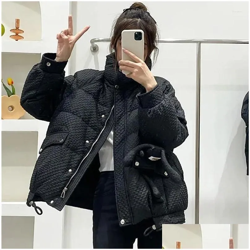 Women`s Down 2024 Winter Jacket Thickened Short Cotton-Padded Loose Female Coat Thin White Duck Warm Outerwear