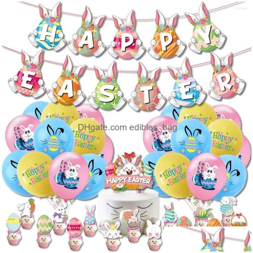 party decoration happy easter decorations set balloons banner hanging swirl decor boy girl toys home globos