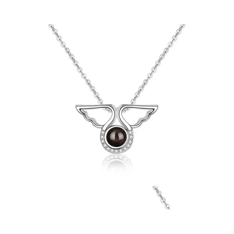 customized projection angel wings necklace silvery custom color pos women man necklace pendant jewelry accessorie 240115