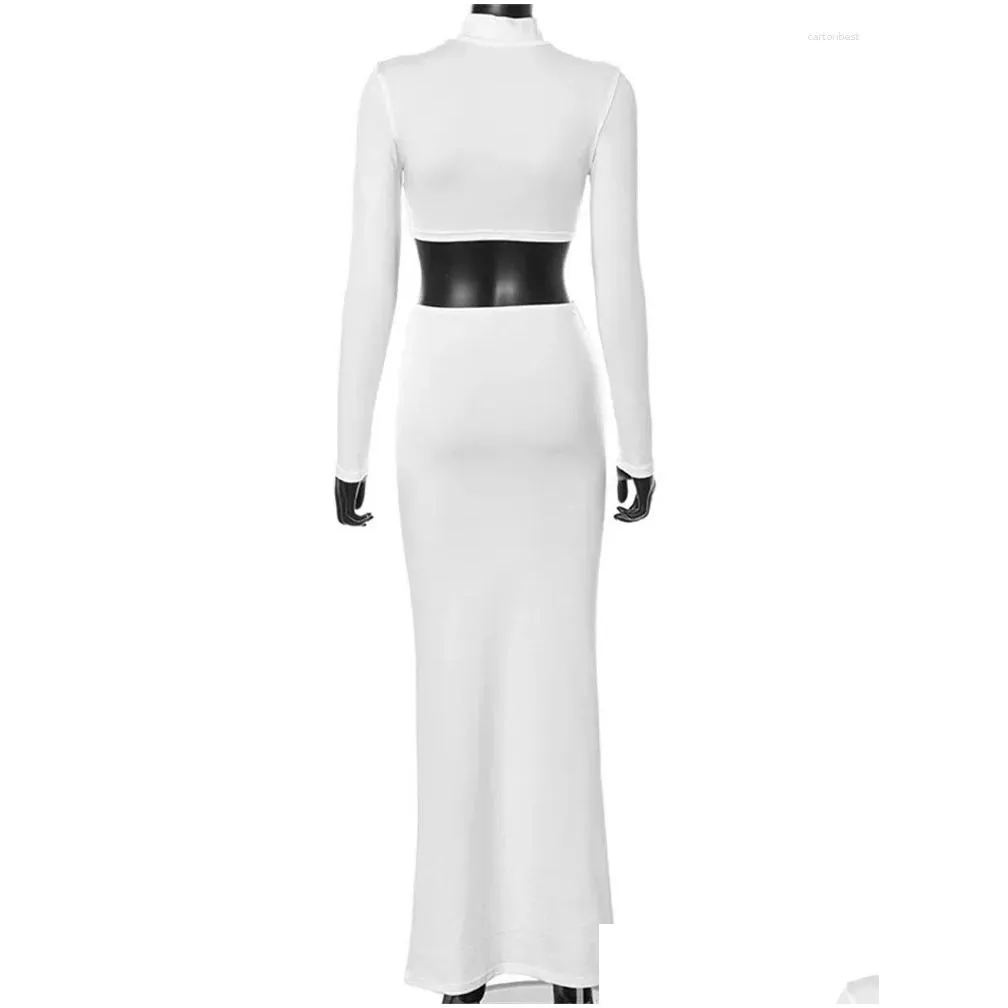 Work Dresses 2 Piece Set Women Long Sleeve Mock Neck Slim Fit Crop Tops Bodycon Skirts Elegant Aesthetic Y2K Sexy Streetwear