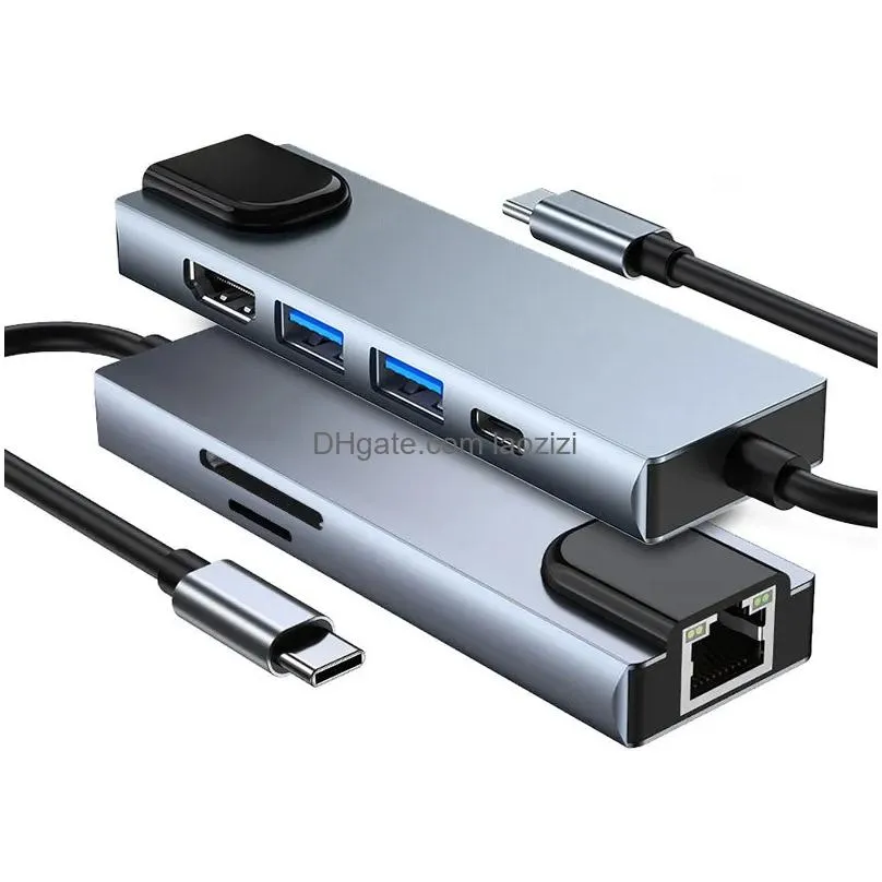 6 in 1 usb c hub type-c to hdmi 4k rj45 100m sd/tf pd charging aluminum alloy usb type-c adapter for peak performance