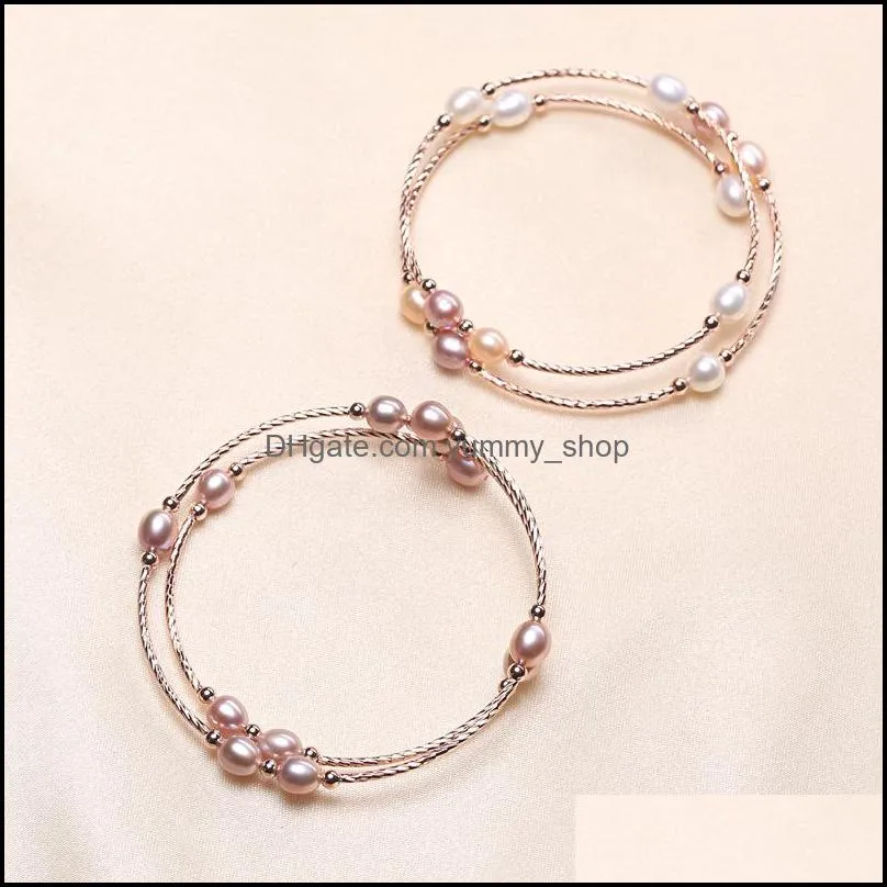 Beaded 3 Color Freshwater Pearl Jewelry Elastic Bracelet Wholesale 5-6Mm Oval For Women Girl Wedding Gift Drop Delivery Bracelets Dhgik