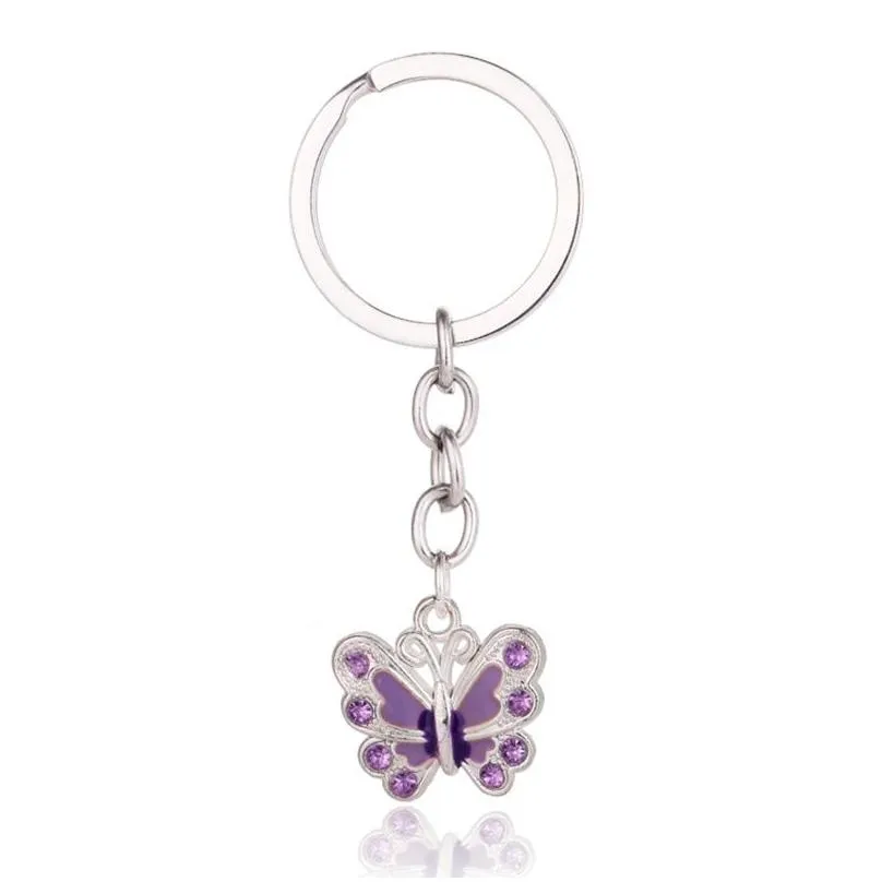 Key Rings Butterfly Keychain Crystal Alloy Vintage Diy Bag Phone Penant Accessories Jewelry Gift Keyrings Drop Delivery Dh5Gu
