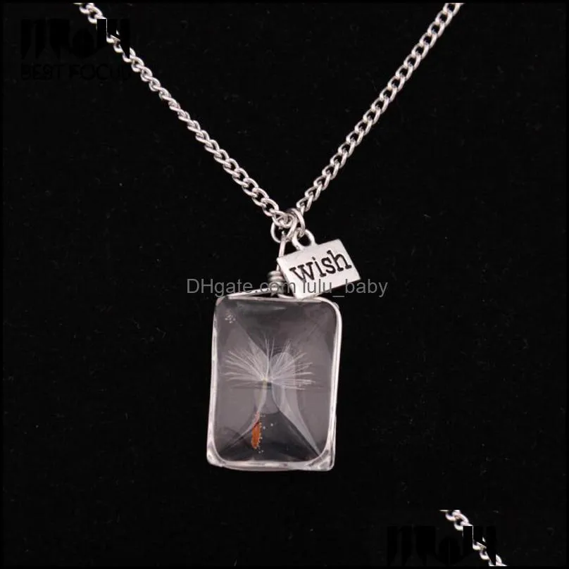 Pendant Necklaces Dandelion Wish Necklace Real Flowers Pendants Sier Chain Women Vintage Jewelry Bohemian Crystal Drop Delivery Dh5M6