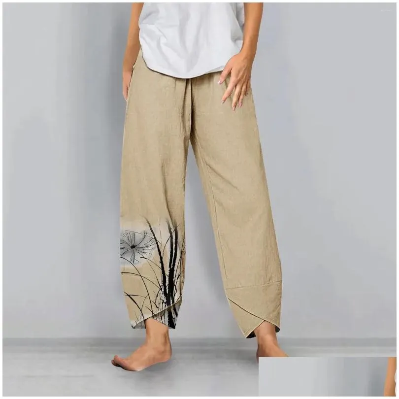Women`s Pants Elastic High Waist 2024 Fashion Spring And Summer Printed Irregular Loose Wide Leg Casual Womens Sweatpants Plus Size