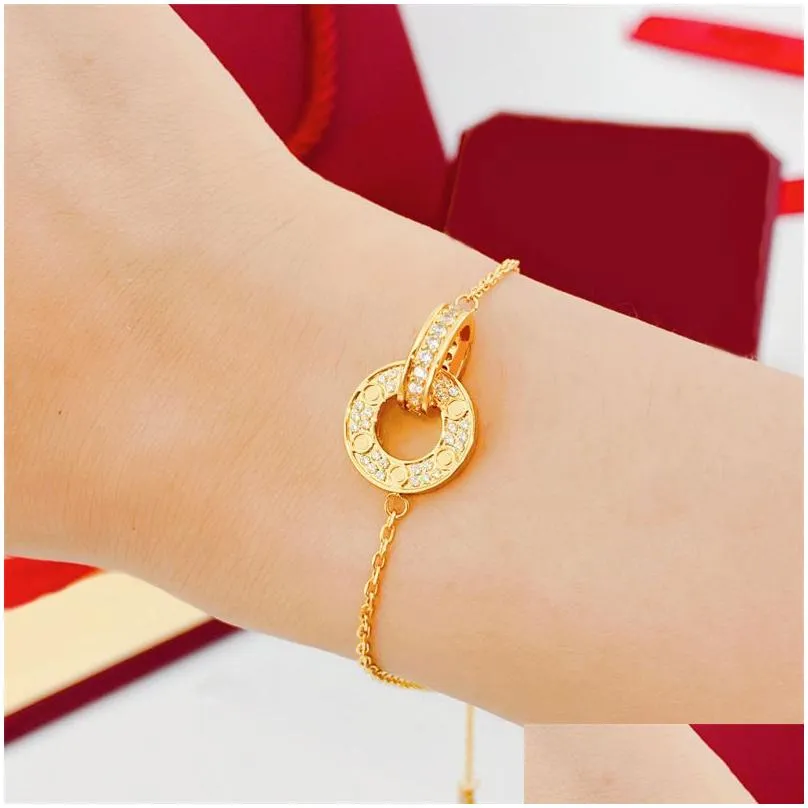 designer women gold bracelet luxury design Love jewelry 18k gold silver rose plated custom diamond charms stainless steel chains