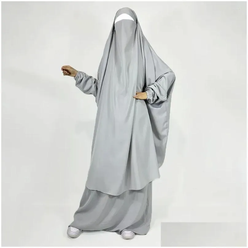 Ethnic Clothing Two Piece Jilbab Skirt With Pockets Niqab Strings High Quality Nida Lightweight Breathable EID Ramadan Muslim Women