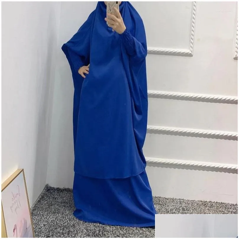 Ethnic Clothing Ramadan Eid Gowns Two Piece Muslim Women Set Prayer Garment Nikab Abaya Dress Long Khimar Hijab Robe Kaftan Niqab