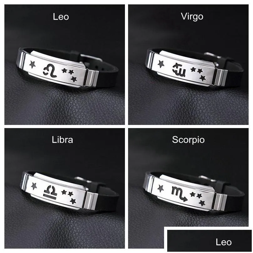 Bracelet & Necklace Zodiac Stainless Steel Hollow Out Sign Adjustable Wristband 12 Constellation Birthday Souvenirs Gifts Jewelry Tnt Dhgeq