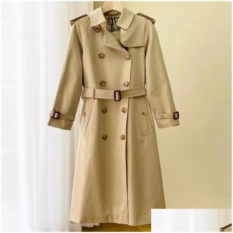 Women`S Trench Coats Womens Spring And Autumn 2023 Classic British Double Breasted Medium Length Waterproof Coat Drop Delivery Apparel Dhrka