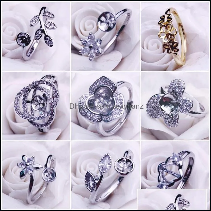 Jewelry Settings Pearl Rings Setting Zircon Solid 925 Sier Ring Mounting Blank Diy 9 Styles Wedding Gift 9Pcs/Lot Drop Deliv Dhgarden Dhexg