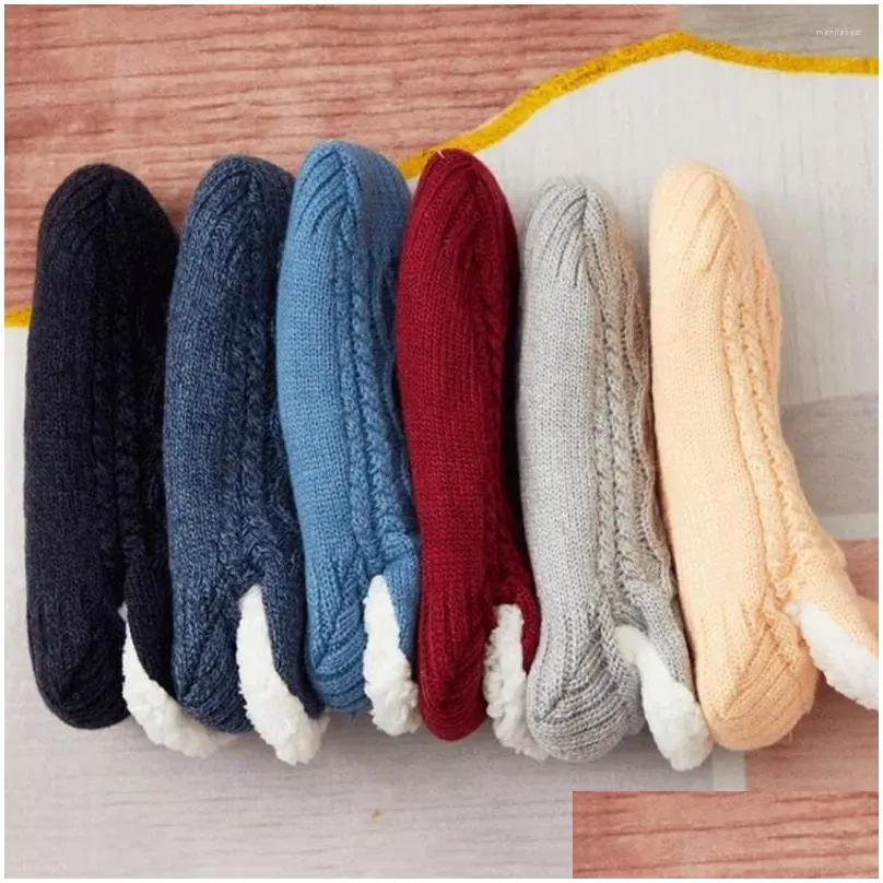 Women Socks Simple Soft Solid Color Non-slip Home Slippers Warm Female Hosiery Winter Floor Shoes Coral Fleece