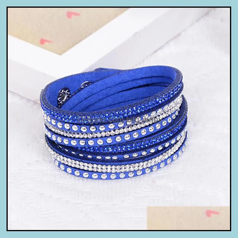 Charm Bracelets Crystal Bracelet For Women Slake Deluxe Leather Wrap Wristband Cuff Punk Bangles Fit Party Best Gift 18 Colors Drop D Dhxs5