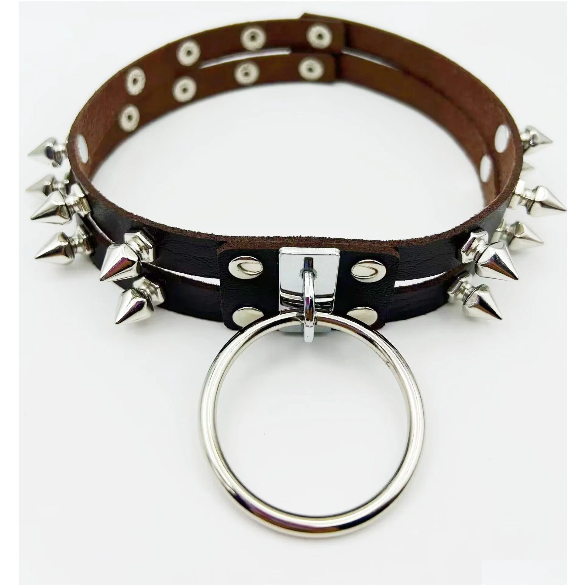 Chokers Gothic Black Spiked Punk Choker Collar Spikes Rivets Studded Chocker Necklace For Women Men Bondage Cosplay Goth Je Dhgarden