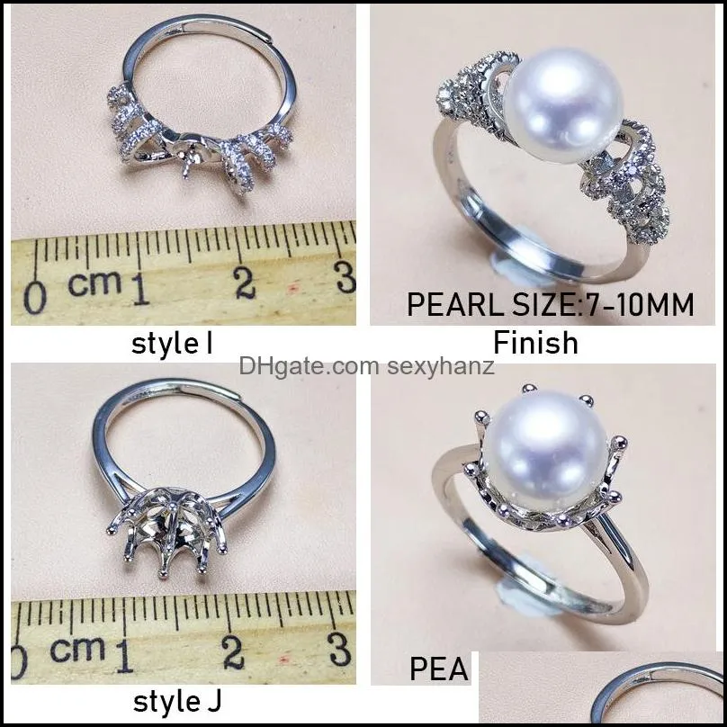 Jewelry Settings Diy Pearl Rings Zircon Ring 925 Sier For Women Girl Adjustable Blank Gift Drop Delivery Dhteu
