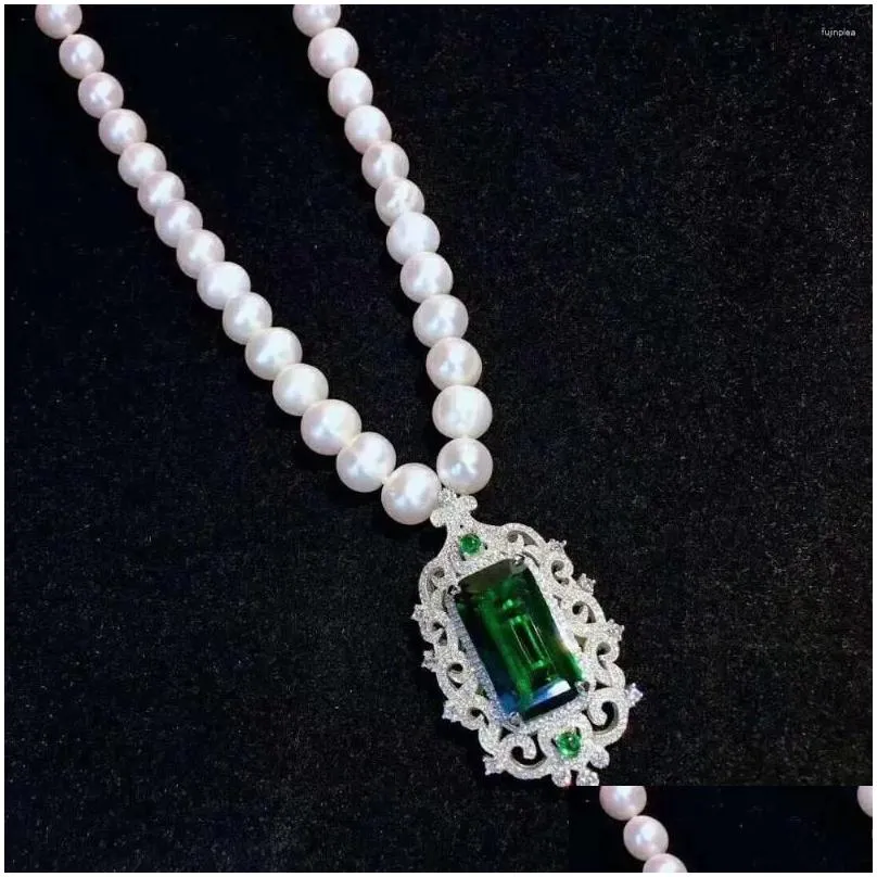 Chains Sell 45cm 8-9mm Natural White Freshwater Pearl Necklace Zircon Accessories Pendant Fashion Jewelry