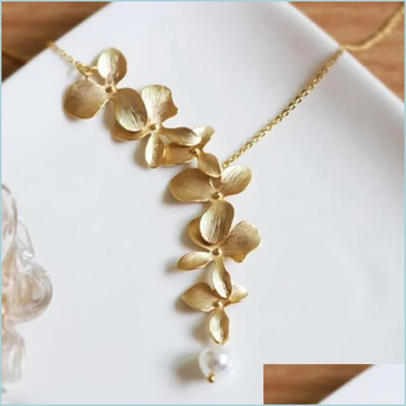 gold silver orchid flower necklace boho chic necklace wedding jewelry orchid flower necklace for women