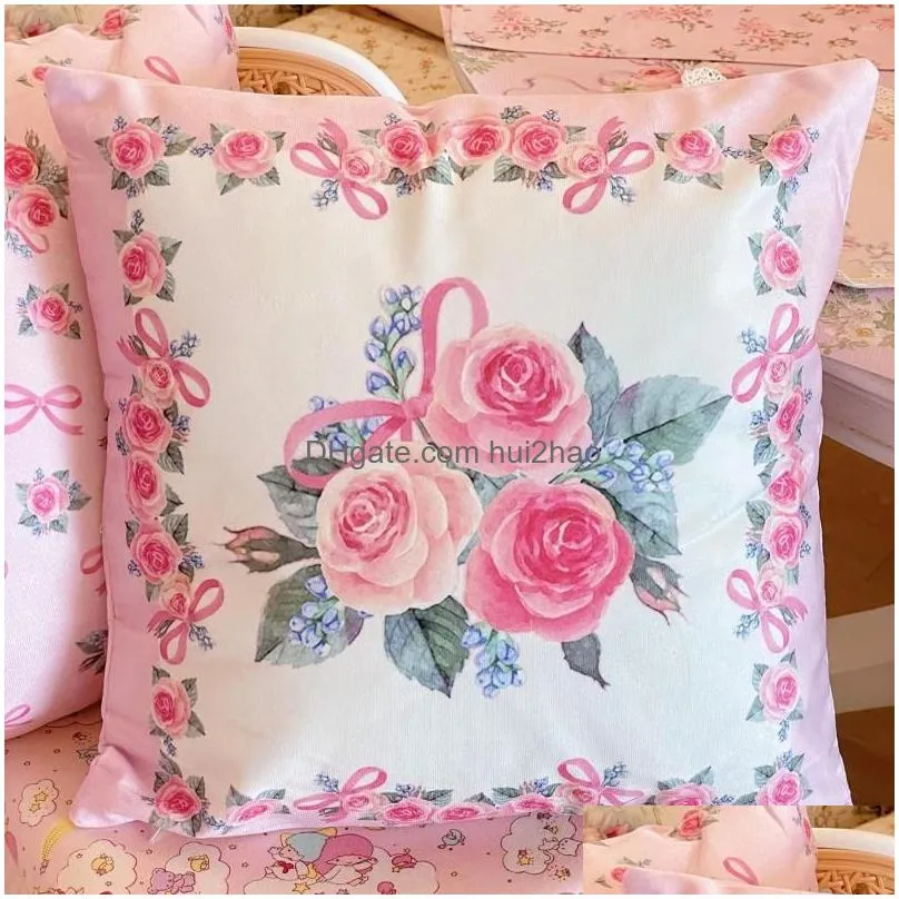 pillow high quality pink pillowcase bow floral decorative pillows for sofa double-sided printed 40x40 square cover