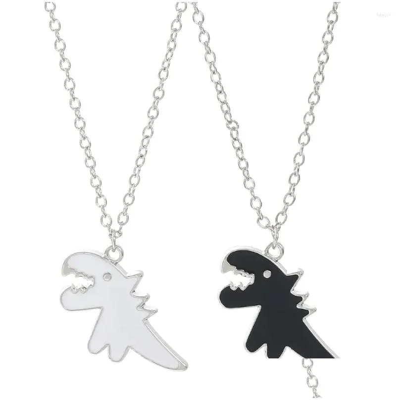 Chains Drop Oil White Dinosaur Pendant Black Chokers Cartoon Clavicle Korean Style Necklace Couple Necklaces