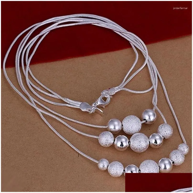 Chains Wholesale High Quality Retro Charm Three Chain Sand Light Beads Silver 925 Plated Necklace Fashion Jewelry