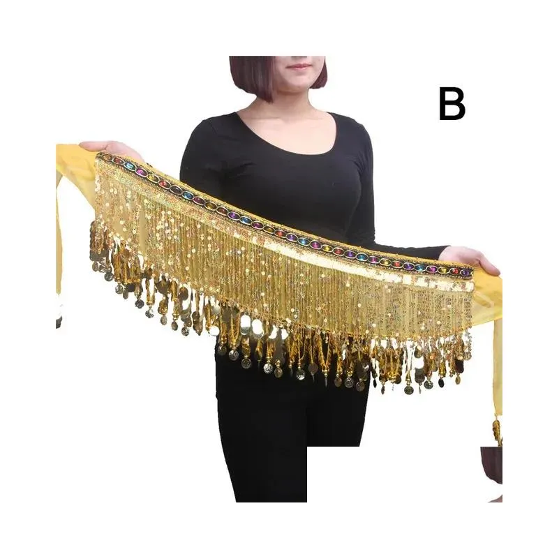 other fashion accessories sequin belly dance wrap skirt scarf belly dance hip scarf waist chain for women festival performance indian dance tassel belt
