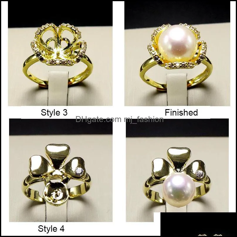 Jewelry Settings Gold Pearl Rings Diy Ring Setting Flower Zircon For Women Fashion Adjustable Size Christmas Gift Drop Delivery Dhgxv