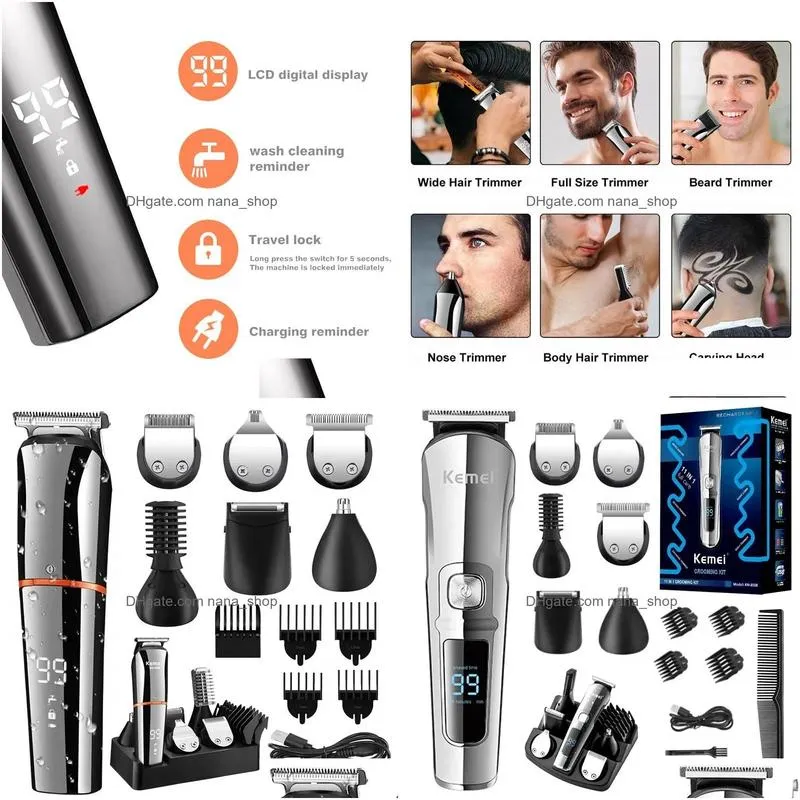 Hair Trimmer Original Kemei Digital Display All In One For Men Eyebrow Beard Electric Clipper Grooming Kit Drop Delivery Products Care Dhxvh