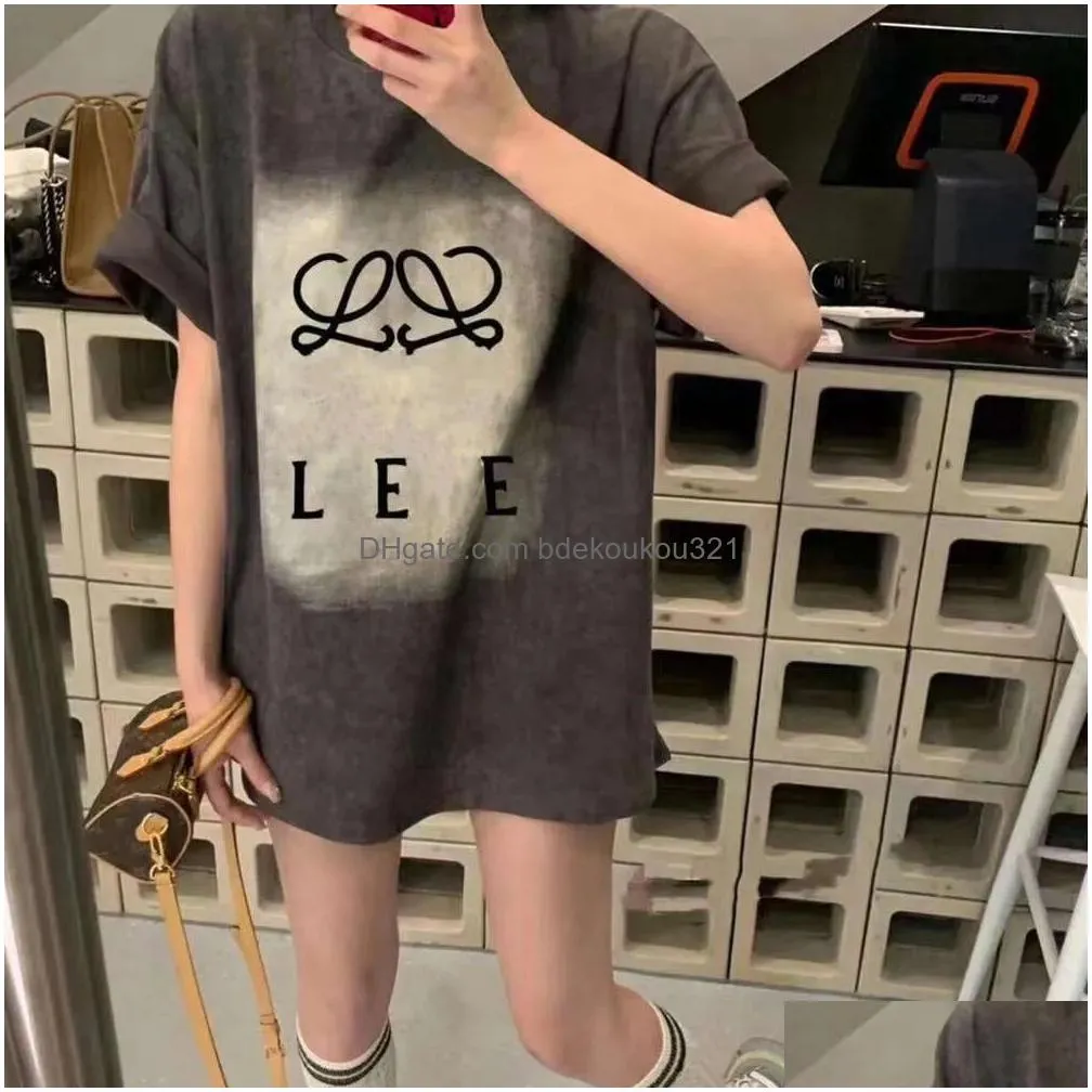 Women`S T-Shirt Fashion Women T Shirt Designer Shirts Womens Washed Old Letter Print Graphic Short Sleeve Tee Casual Loose High Street Dhod5