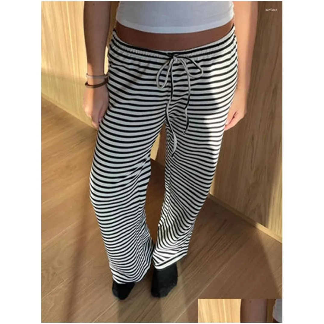 Women`s Pants 2024 Women Loose Stripe Drawstring Elastic Waist Trousers Spring Summer Casual Sweatpants Bottoms