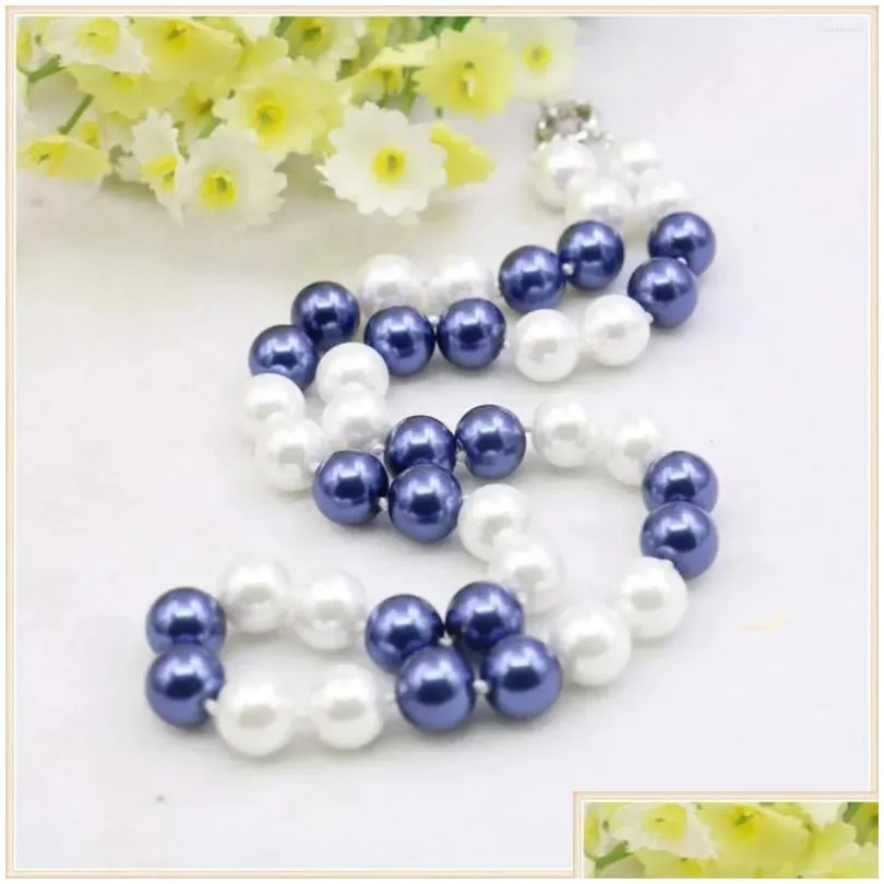 Chains 10mm Round Whte Blue Multicolor Shell Pearl Necklace Fashion Jewelry Making Design Mothers Gifts DIY Knotted Between Every