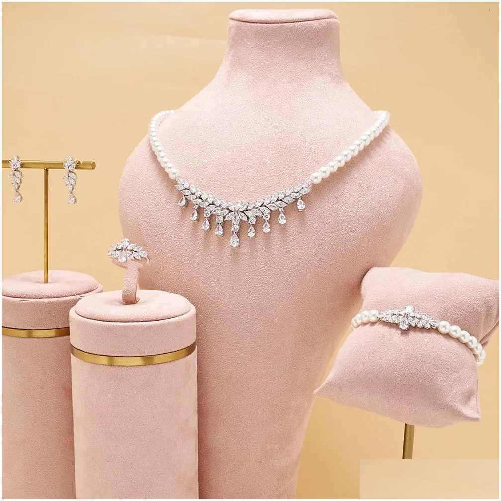 tirim pearl necklace jewelry sets for women cubic zirconia necklace set party engagement dress suits dubai jewelry dubai 240202