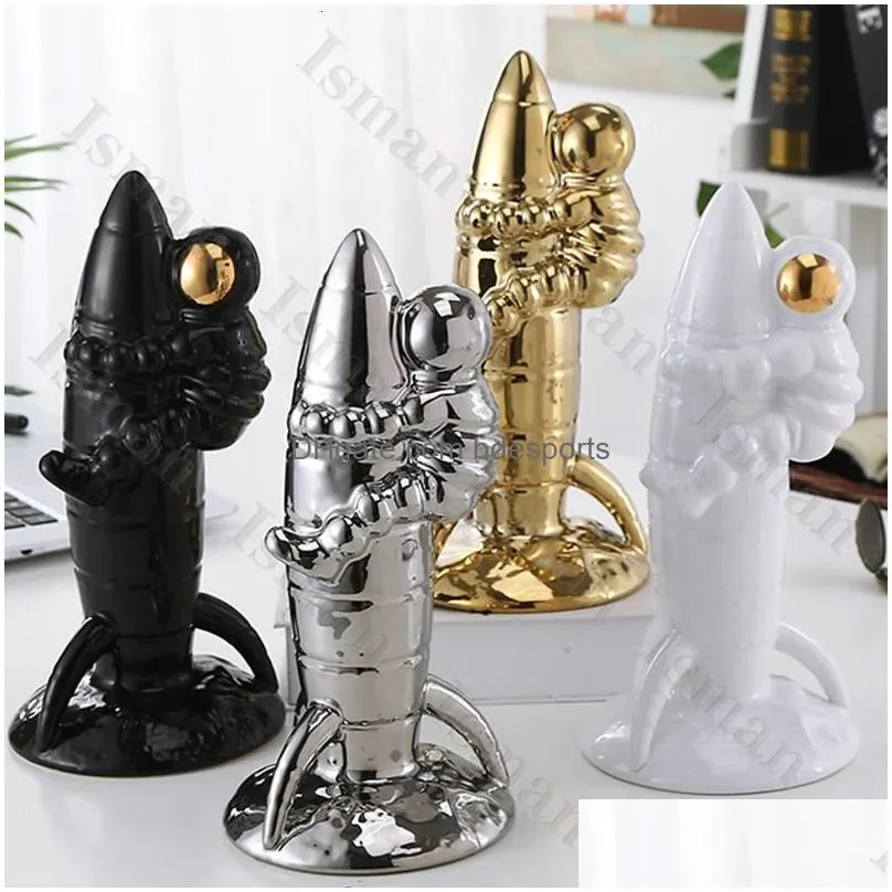 Decorative Objects & Figurines Figurinescreative Ceramic Rocket Ornaments Modern Home Desktop Astronaut Spacecraft Figurine Art Crafts Dh5Ap