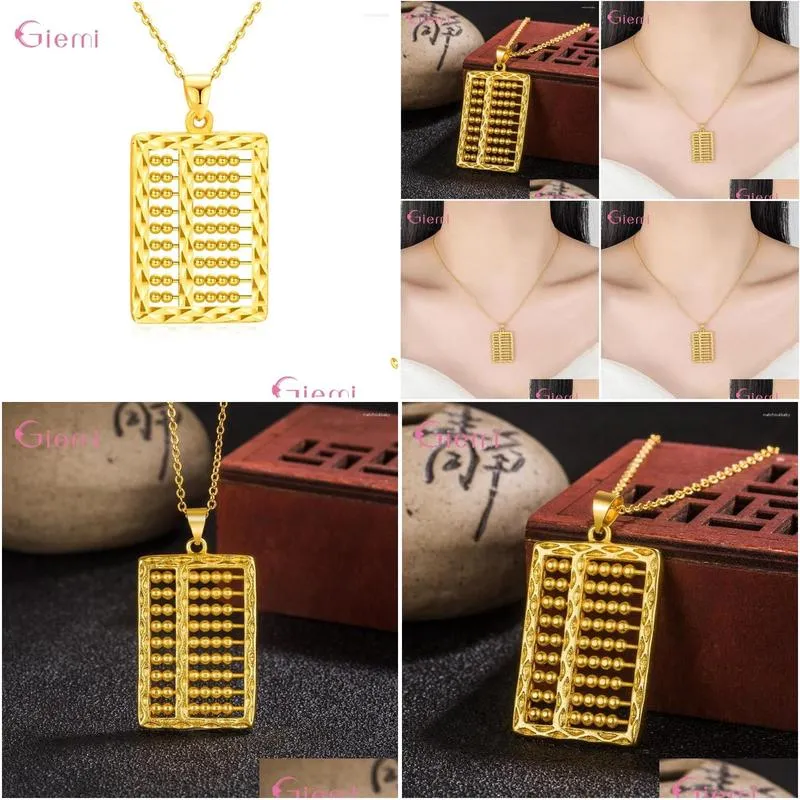 Pendant Necklaces 925 Sterling Silver Yellow Gold Color Without Chain For Children Teenager Metallic Abacus Design Jewelry Gift