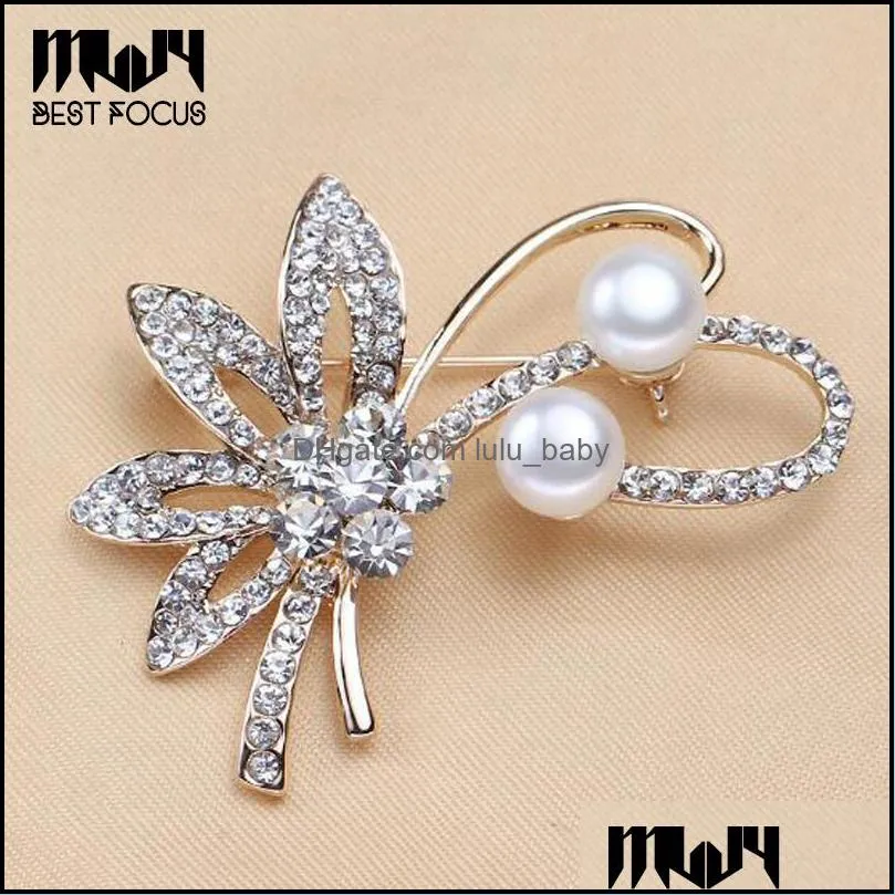 Pins, Brooches Sier Brooch Rhinestone Pearl Flower Pins For Women Wedding Jewelry Fashion Accessories 9 Drop Delivery Dhgarden Dh4Ly