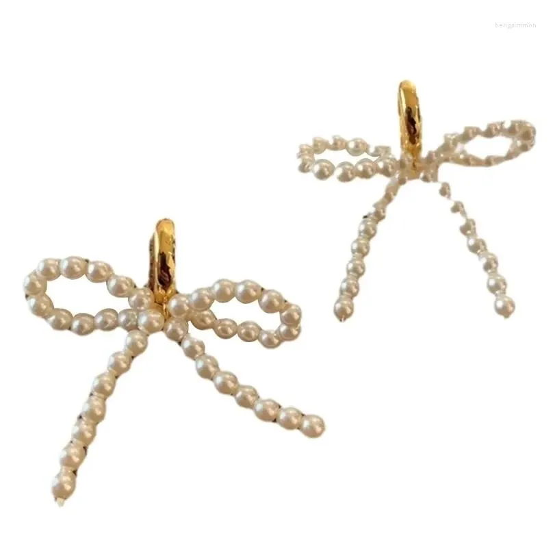 Hoop Earrings Delicate Long Drop With Imitation Pearls Stylish Ear Hooks Accessory
