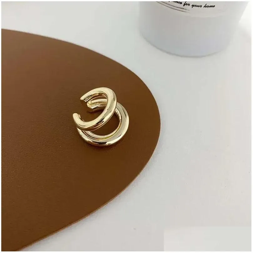 Hoop Earrings 1 Pc Alloy No Piercing Ear Clips Korean Style Double Circle Round Fashion Jewelry Gold Color